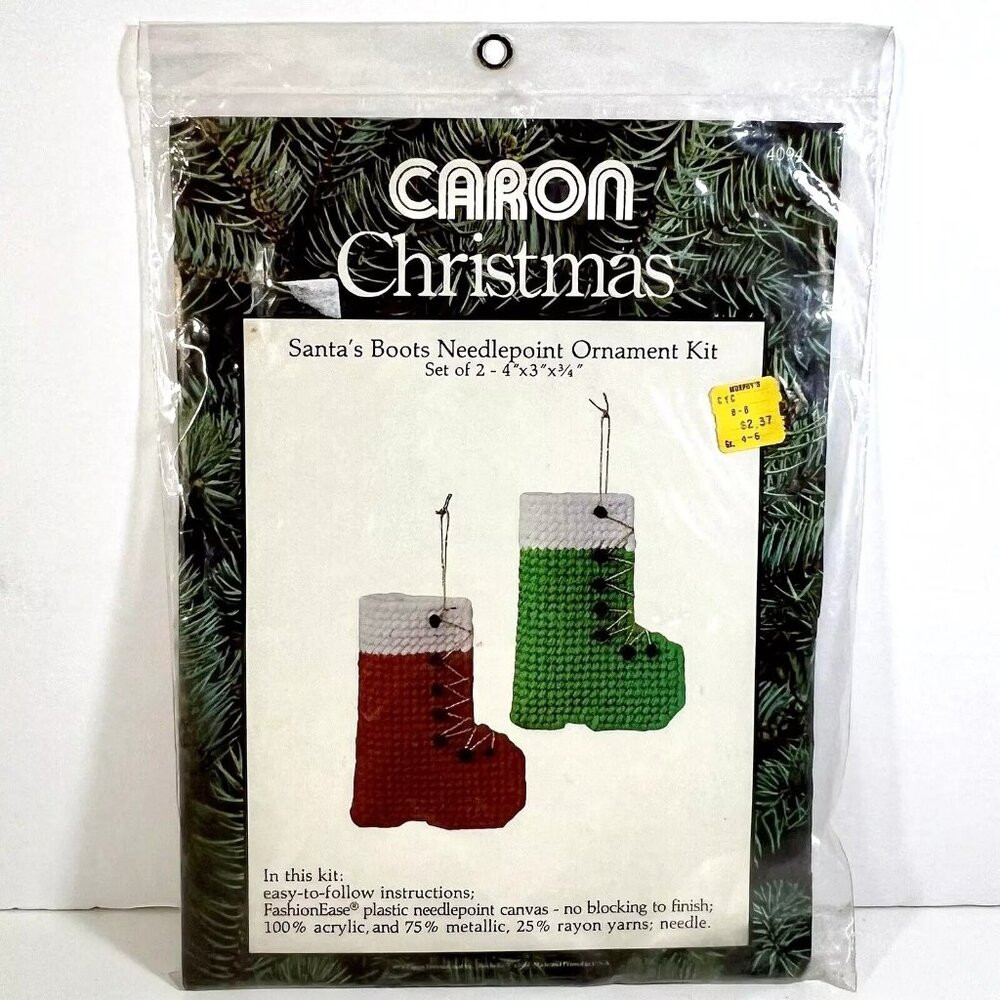 CARON Christmas Needlepoint‎ Ornament Kit Santa's Boot #4094 Vintage 1978 NIP